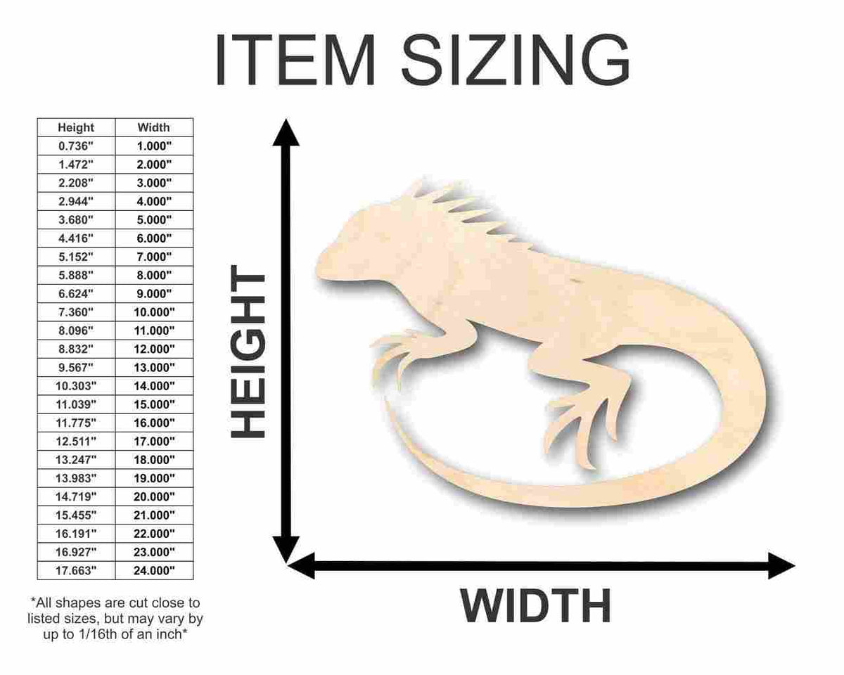 Unfinished Wood Iguana Shape - Reptile - Animal - Craft - up to 46