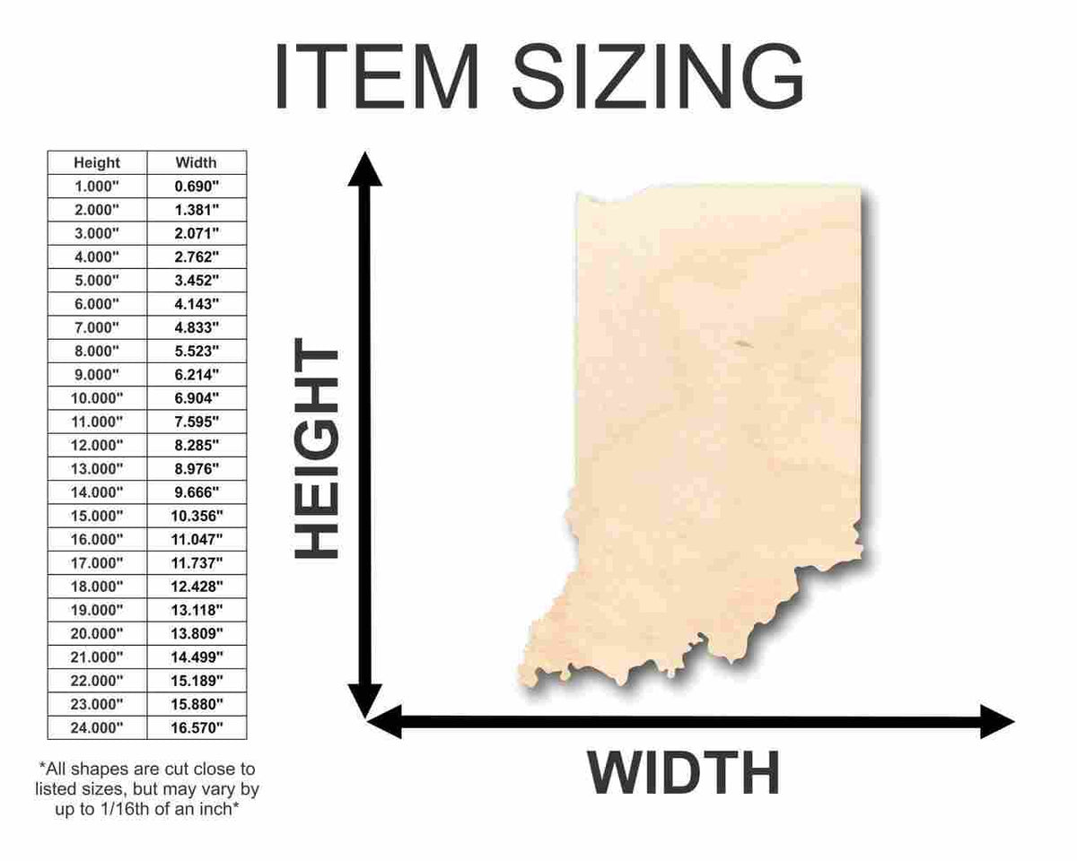 Unfinished Wood Indiana Shape - State - Craft - up to 46