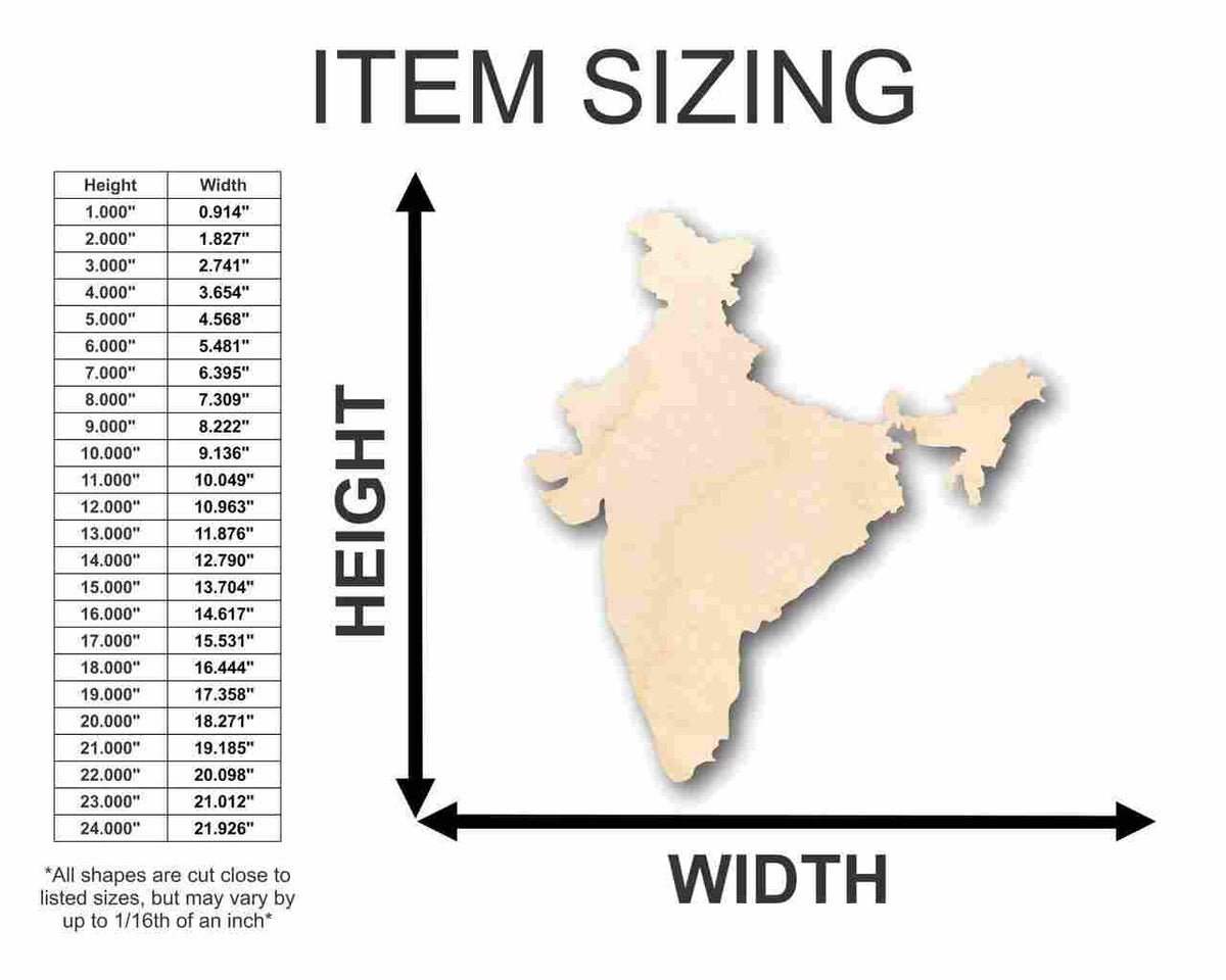 Unfinished Wood India Shape - Country - Craft - up to 46