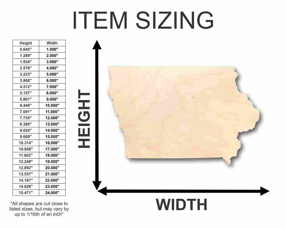 Unfinished Wood Iowa Shape - State - Craft - up to 46