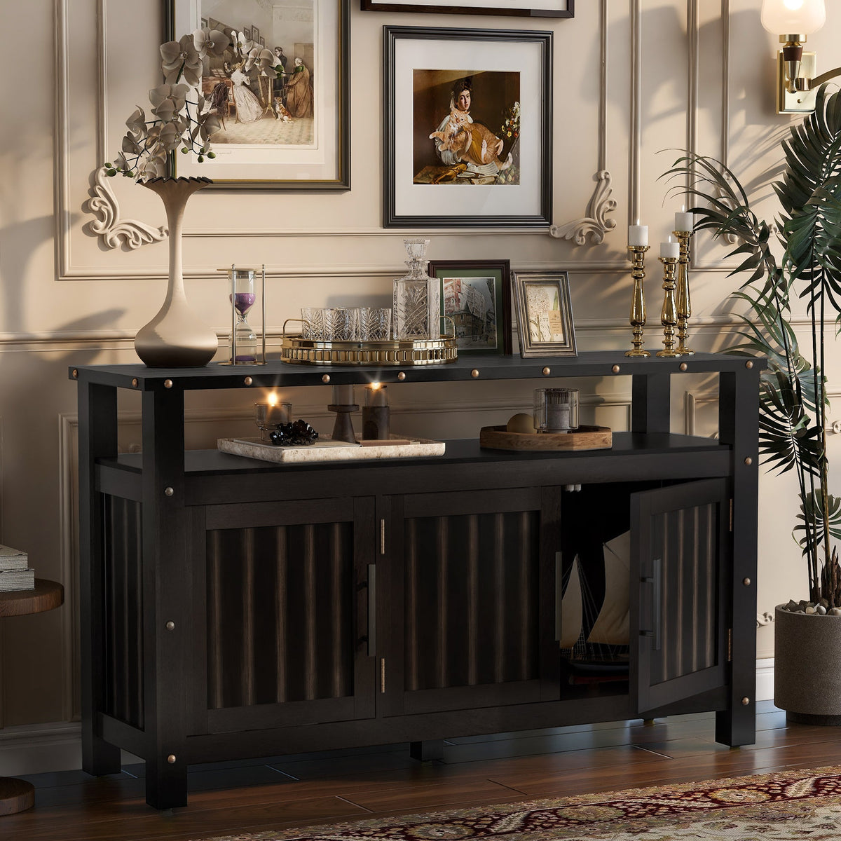 U_STYLED 55.1'' Pine Wood Buffet Cabinet