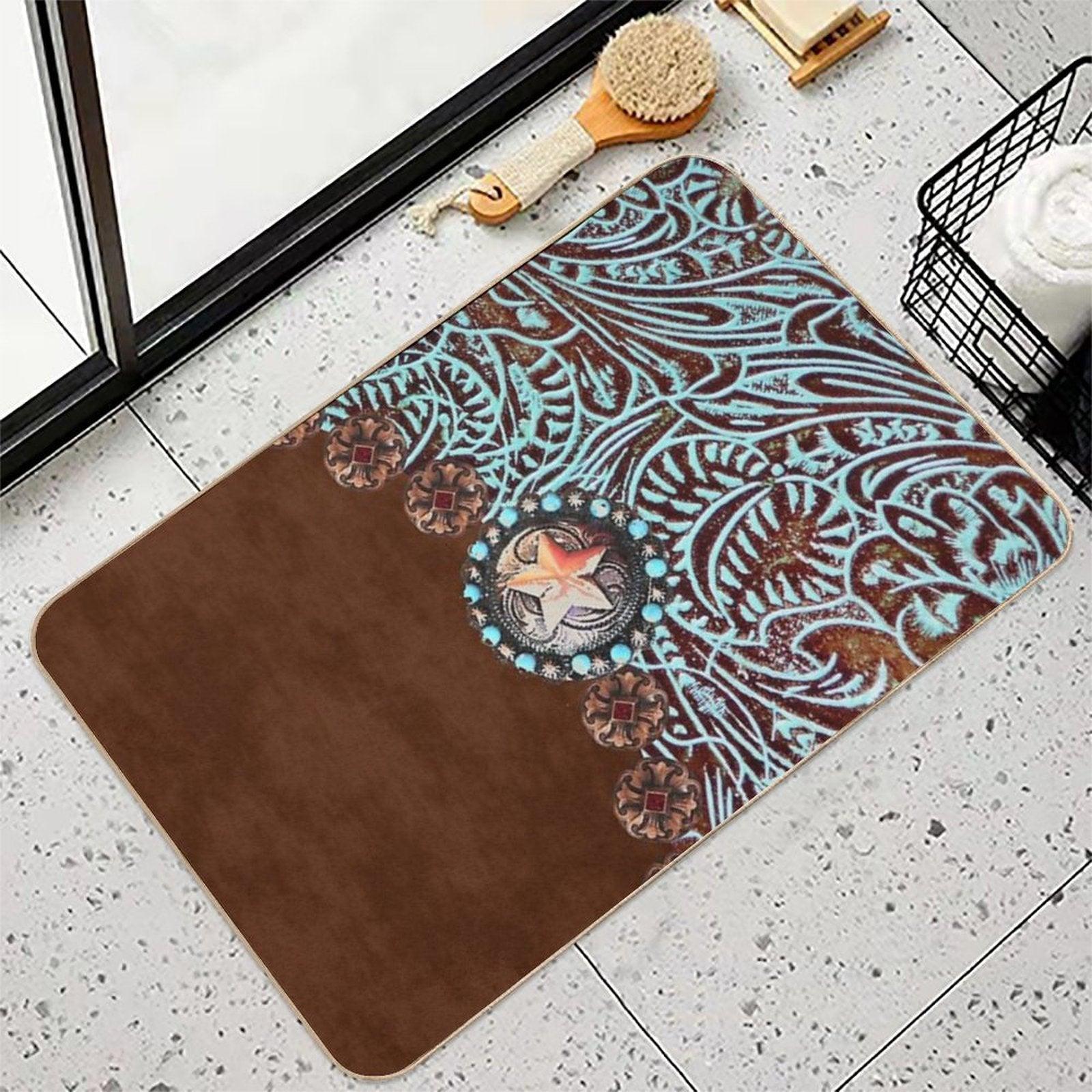 Primitive Cowboy Cowgirl Western Country Brown Turquoise Bath Mat
