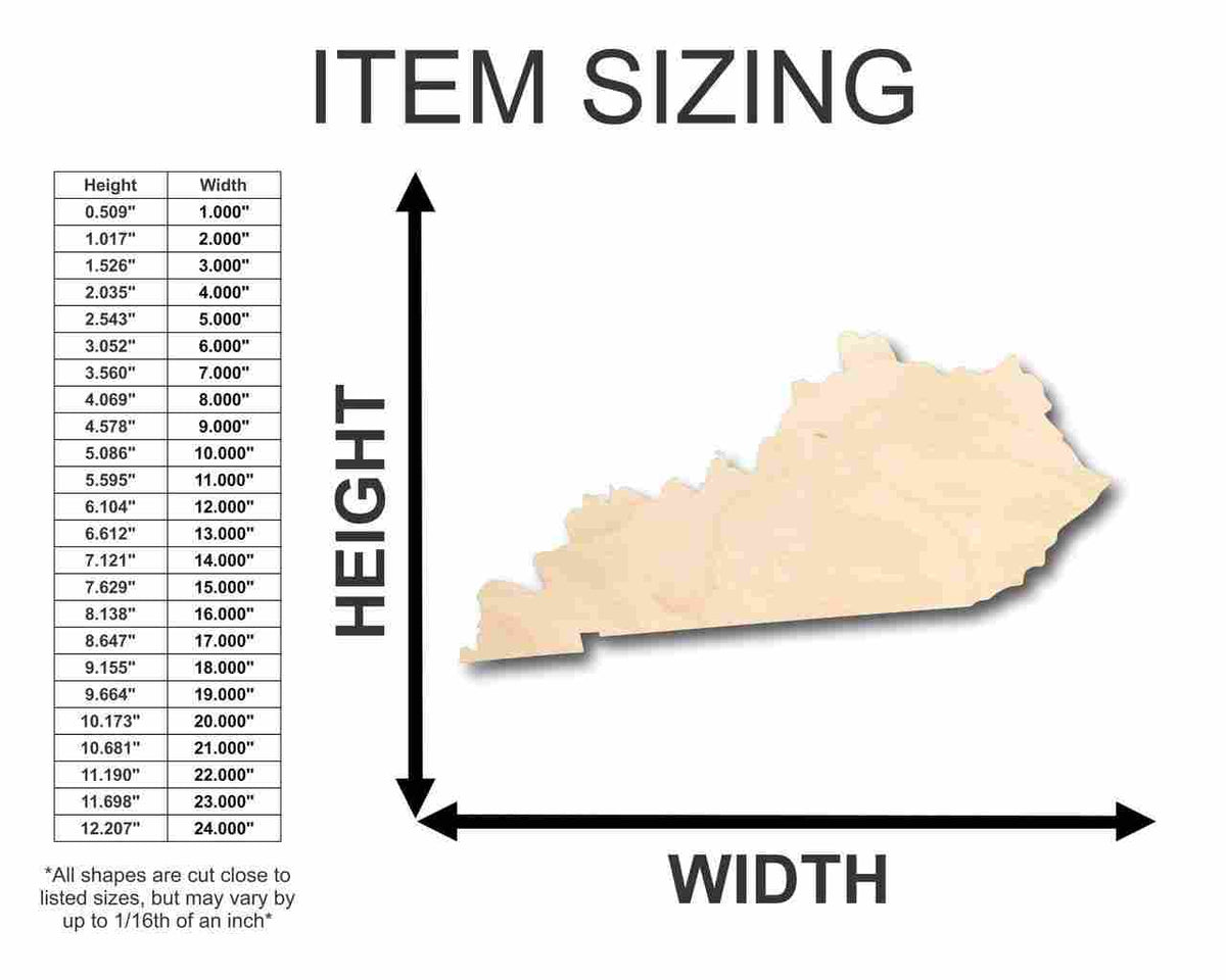 Unfinished Wood Kentucky Shape - State - Craft - up to 46