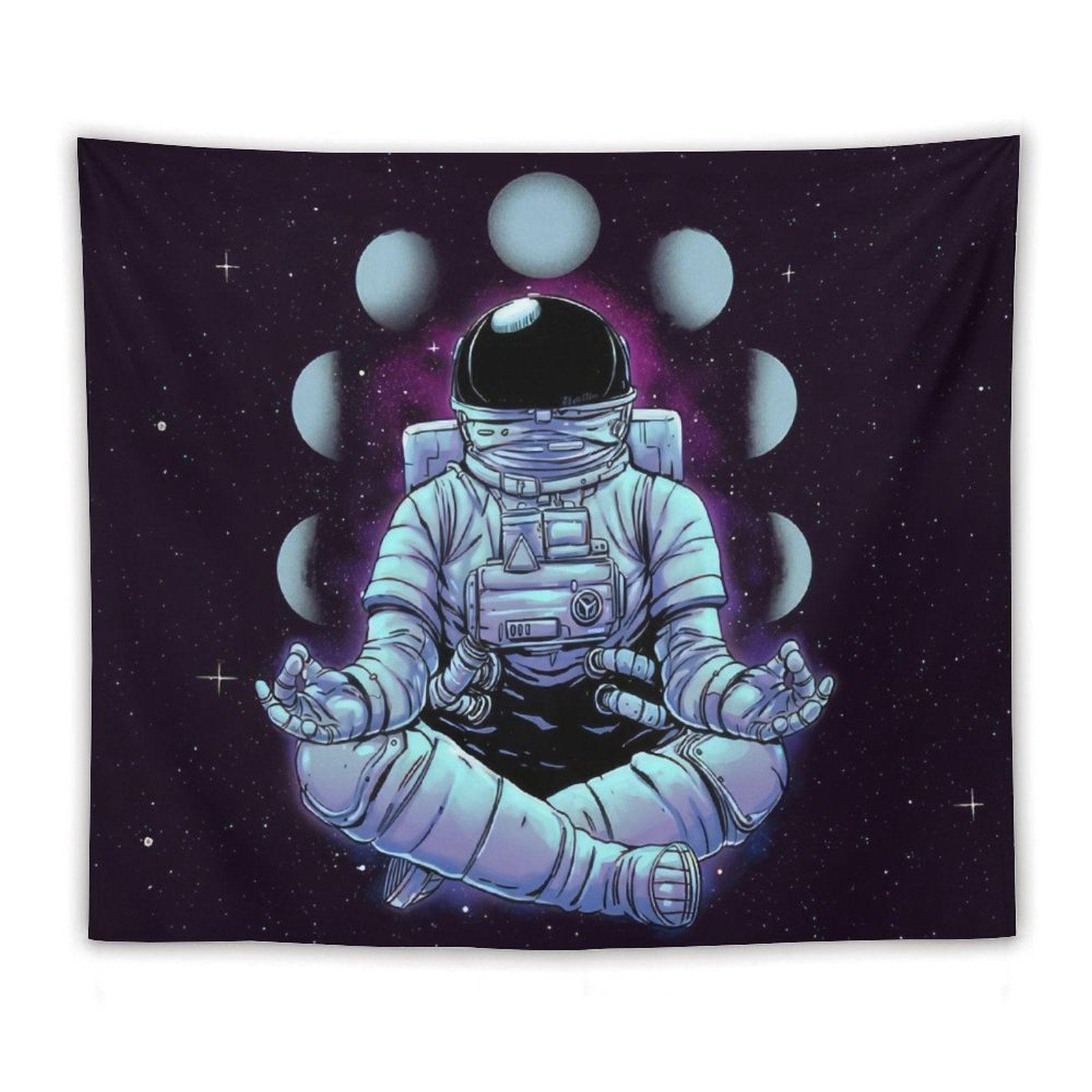 Astronaut Meditation Moon Phases Tapestry