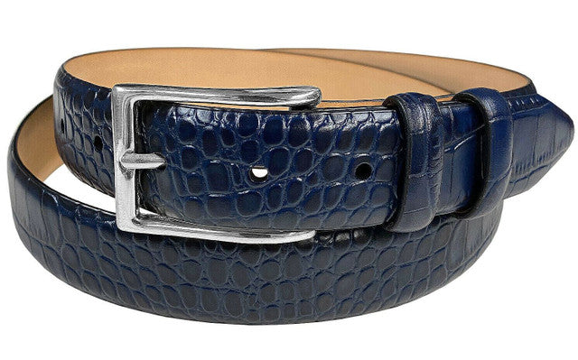 Silver Adam Solid Brass Buckle Genuine Full-Grain Cowhide Leather Dress Belt