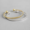 925 Sterling Silver Jewelry Simple Cuff Bangle Bracelet With Beads Ends For Womens Gift