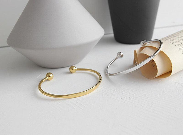 925 Sterling Silver Jewelry Simple Cuff Bangle Bracelet With Beads Ends For Womens Gift