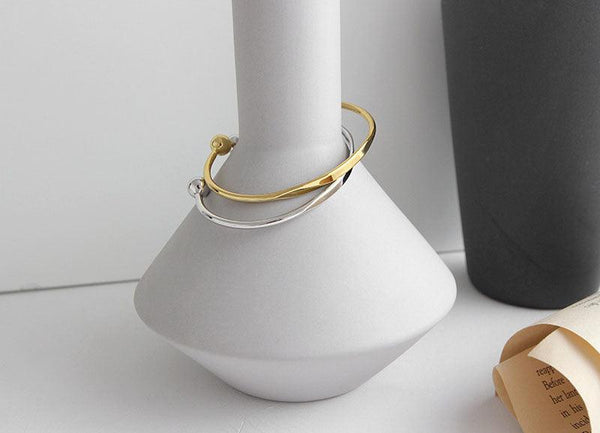 925 Sterling Silver Jewelry Simple Cuff Bangle Bracelet With Beads Ends For Womens Gift