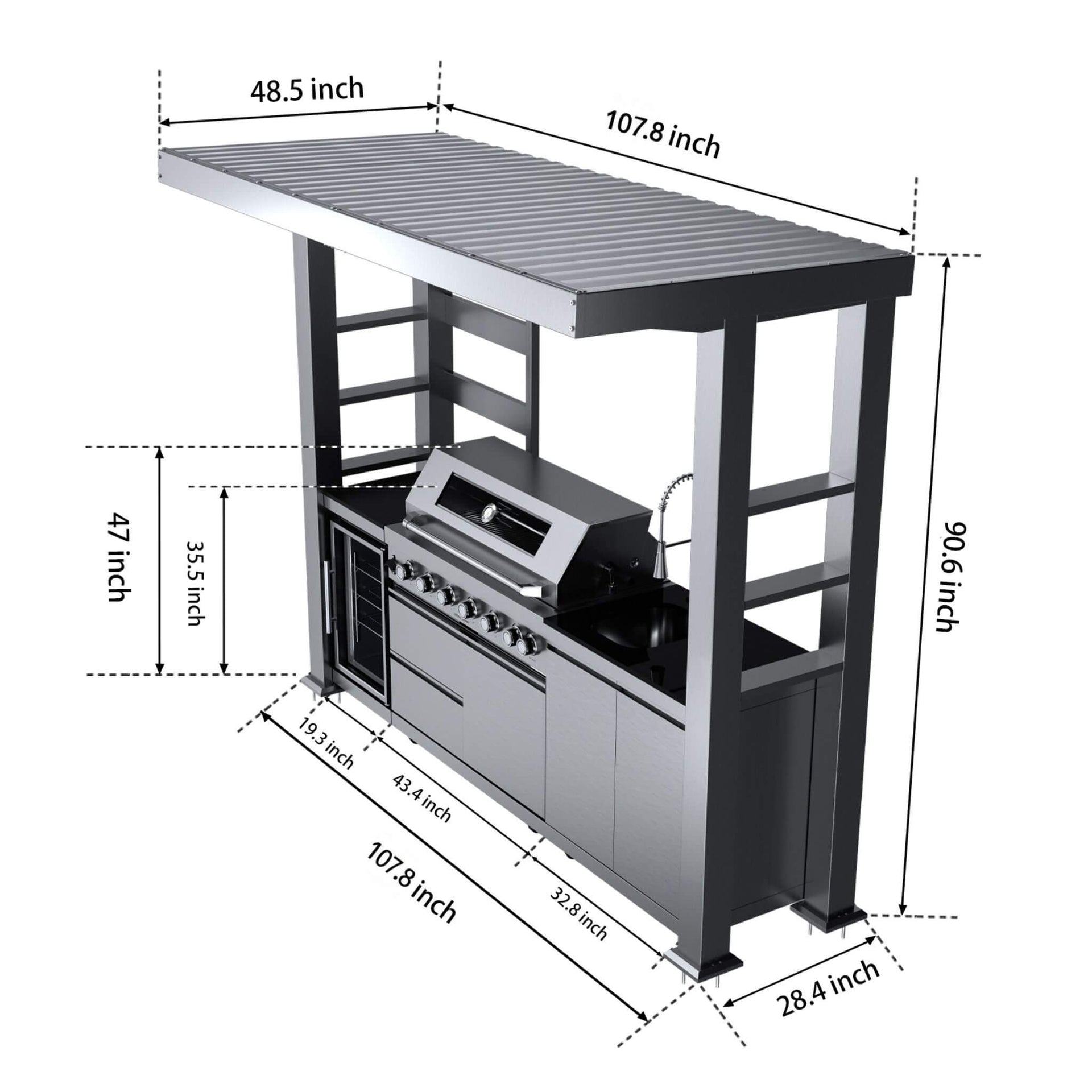 Blaze 108-Inch 6-Burner 85K BTU Deluxe Stainless Steel Liquid Propane Outdoor Kitchen Grill Island With Wine Cooler, Rotisserie, Cabinets, And Granite Countertops (SAK58310)