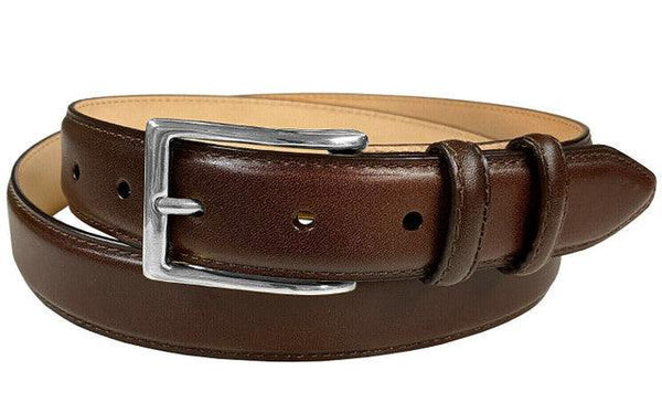Silver Adam Solid Brass Buckle Genuine Full-Grain Cowhide Leather Dress Belt