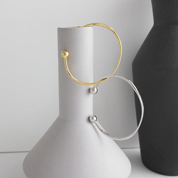 925 Sterling Silver Jewelry Simple Cuff Bangle Bracelet With Beads Ends For Womens Gift