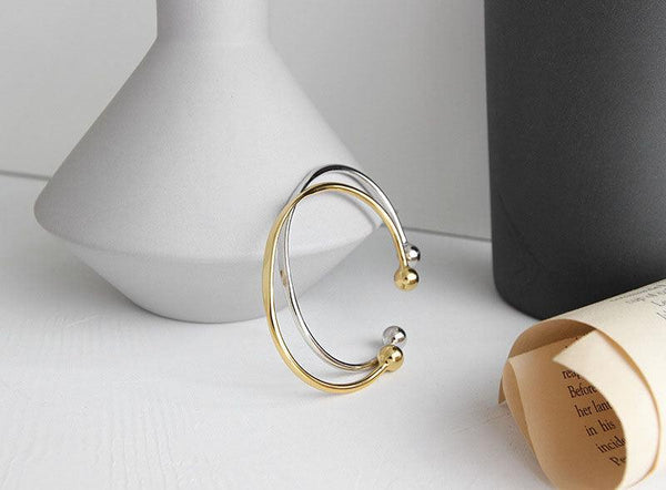 925 Sterling Silver Jewelry Simple Cuff Bangle Bracelet With Beads Ends For Womens Gift