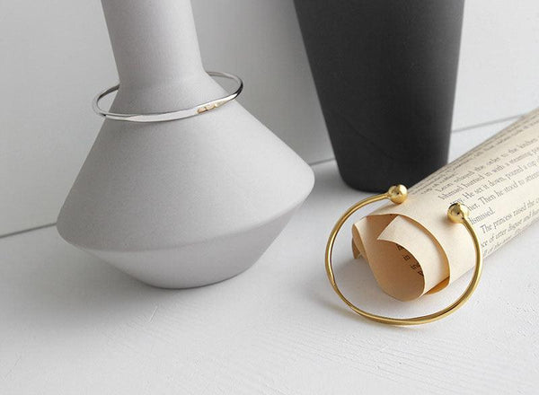 925 Sterling Silver Jewelry Simple Cuff Bangle Bracelet With Beads Ends For Womens Gift