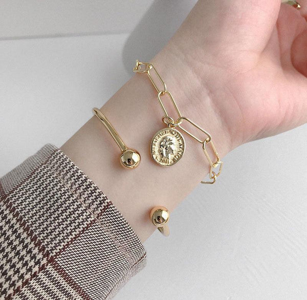 925 Sterling Silver Jewelry Simple Cuff Bangle Bracelet With Beads Ends For Womens Gift