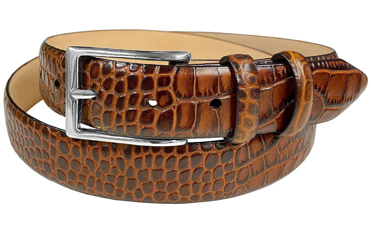 Silver Adam Solid Brass Buckle Genuine Full-Grain Cowhide Leather Dress Belt