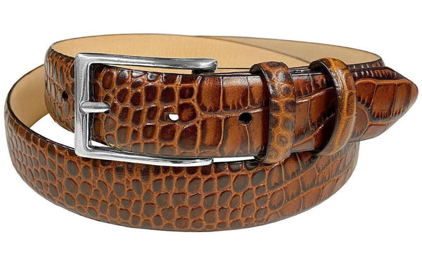 Silver Adam Solid Brass Buckle Genuine Full-Grain Cowhide Leather Dress Belt