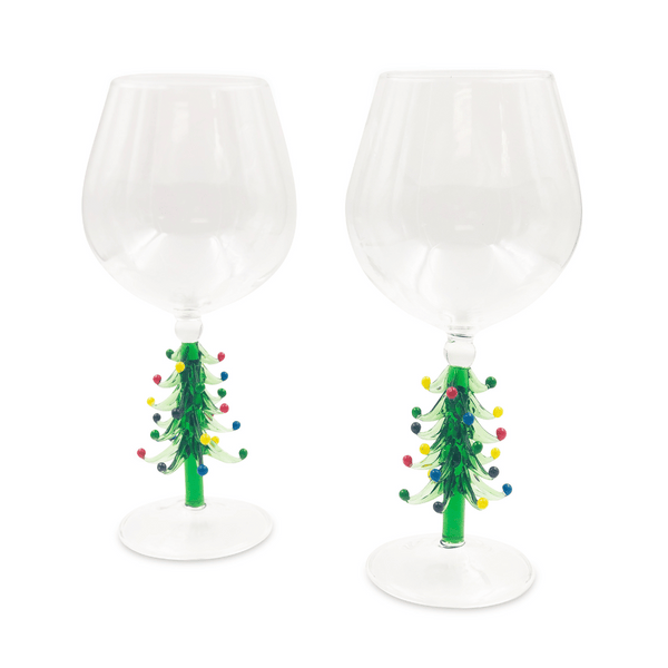 3D Christmas Tree Wine Glasses Jersey Art Glass