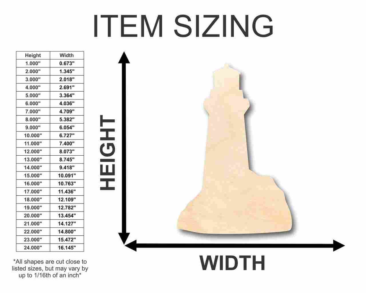 Unfinished Wood Lighthouse Shape - Ocean - Beach - Nursery - Craft - up to 46