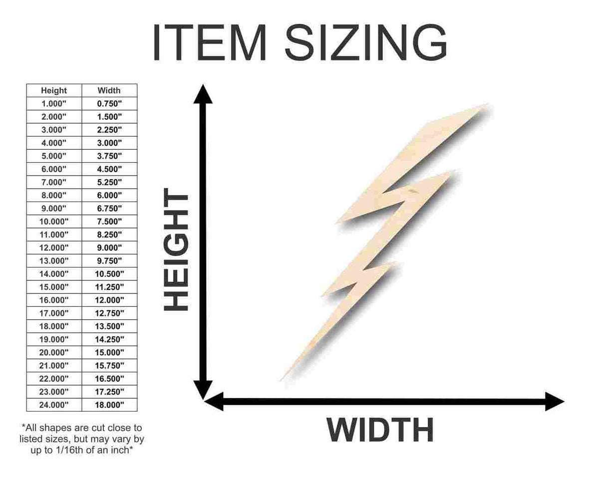 Unfinished Wood Lightning Shape - Weather - Craft - up to 46