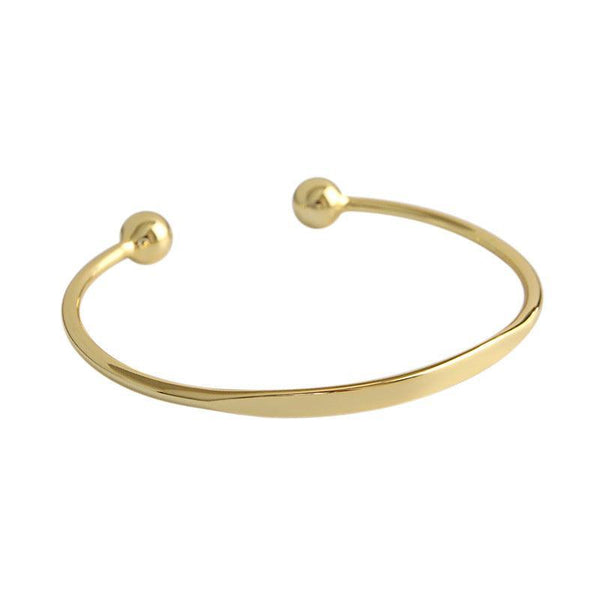 925 Sterling Silver Jewelry Simple Cuff Bangle Bracelet With Beads Ends For Womens Gift