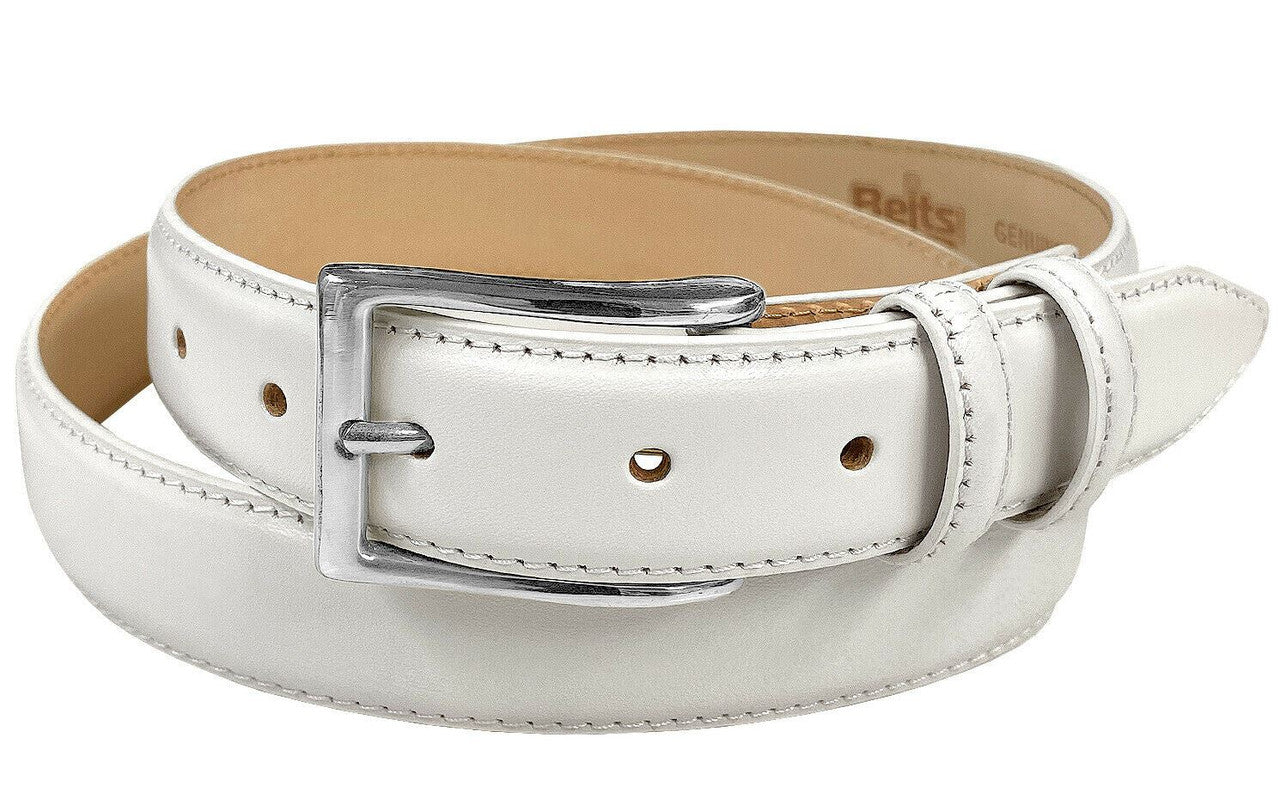 Silver Adam Solid Brass Buckle Genuine Full-Grain Cowhide Leather Dress Belt