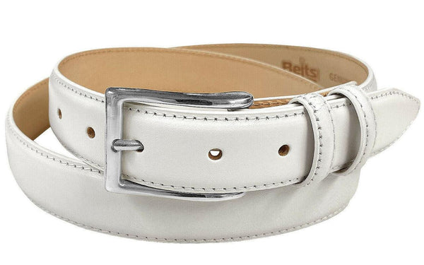 Silver Adam Solid Brass Buckle Genuine Full-Grain Cowhide Leather Dress Belt
