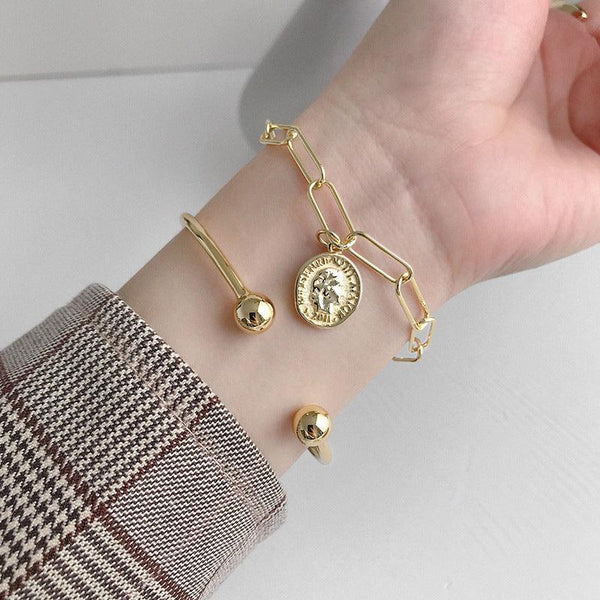 925 Sterling Silver Jewelry Simple Cuff Bangle Bracelet With Beads Ends For Womens Gift