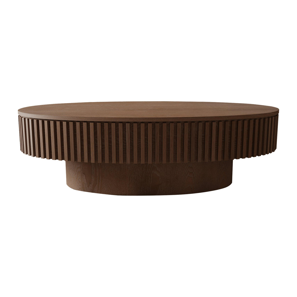 47'' Oval Coffee Table with Storage Solid Wood Veneered Modern Coffee Table Accent Tea Table for Living Room, Bedroom, Apartment or Office, Walnut