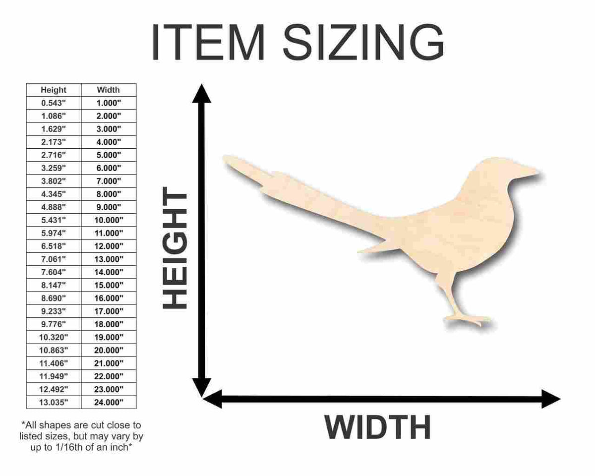 Unfinished Wood Magpie Shape - Bird - Wildlife - Craft - up to 46
