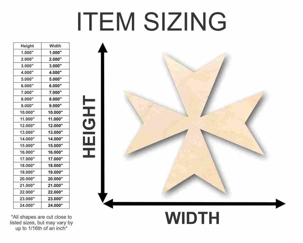 Unfinished Wood Maltese Cross Shape - Malta - Craft up to 46