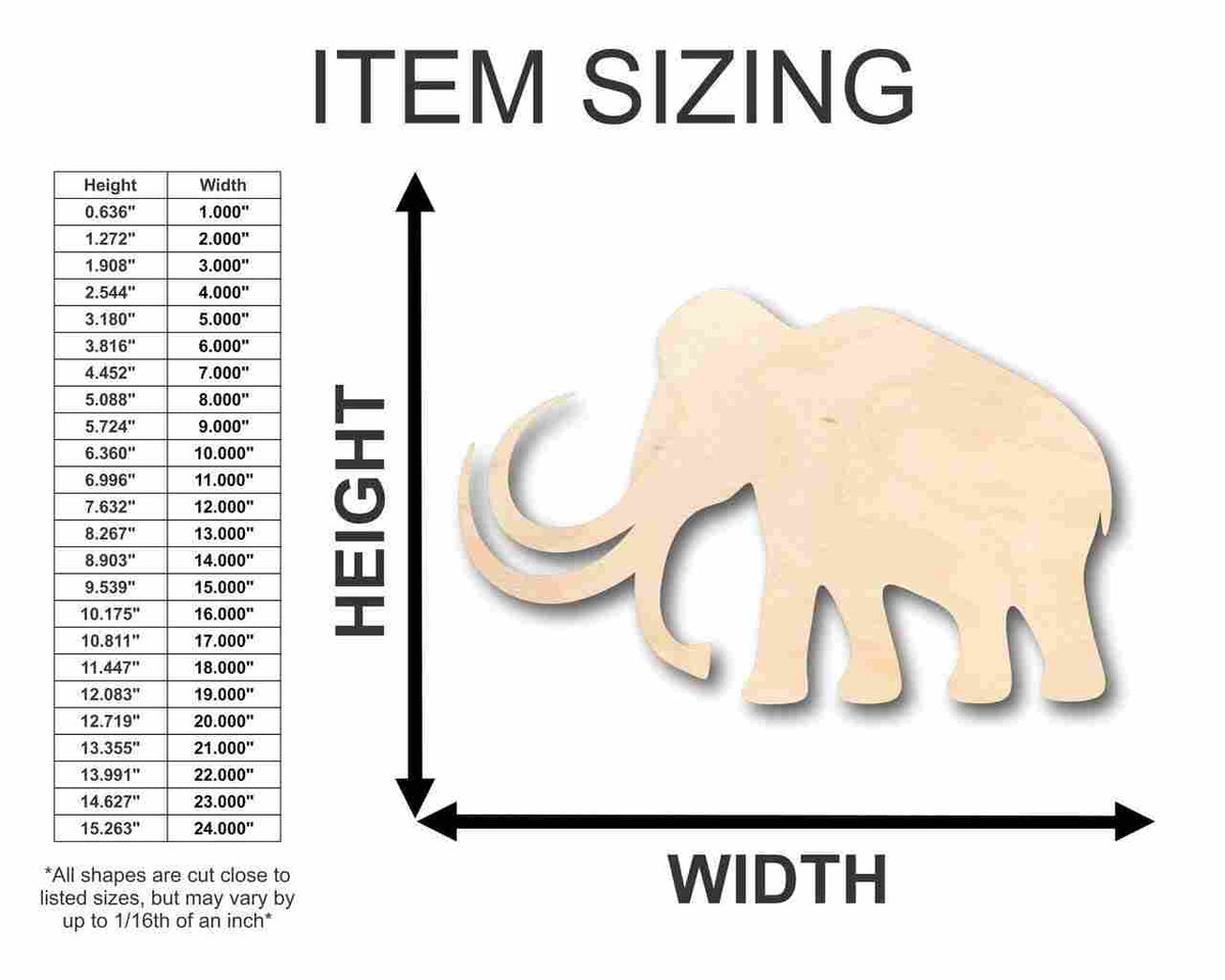 Unfinished Wood Mammoth Shape - Animal - Prehistoric - Craft - up to 46