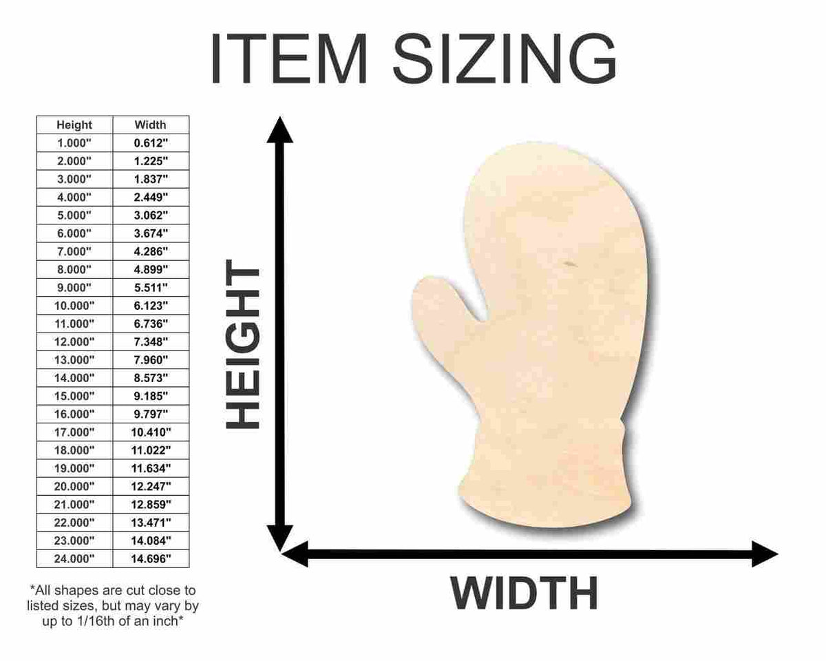 Unfinished Wood Mitten Shape - Winter - Craft - up to 46