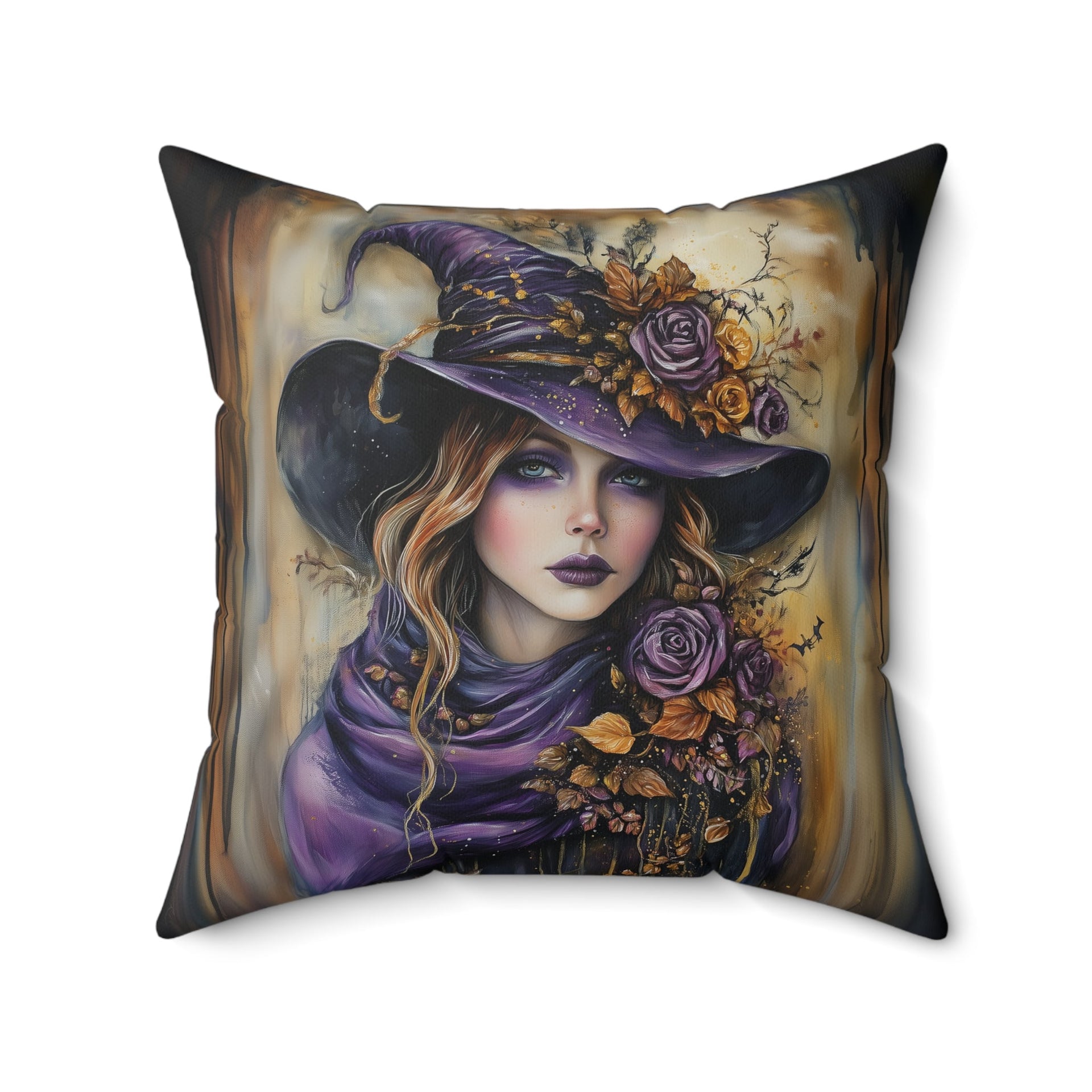 Microsuede Cushion / Halloween Art / Witch - Autumn /