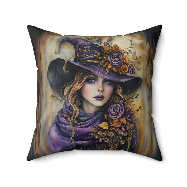 Microsuede Cushion / Halloween Art / Witch - Autumn /