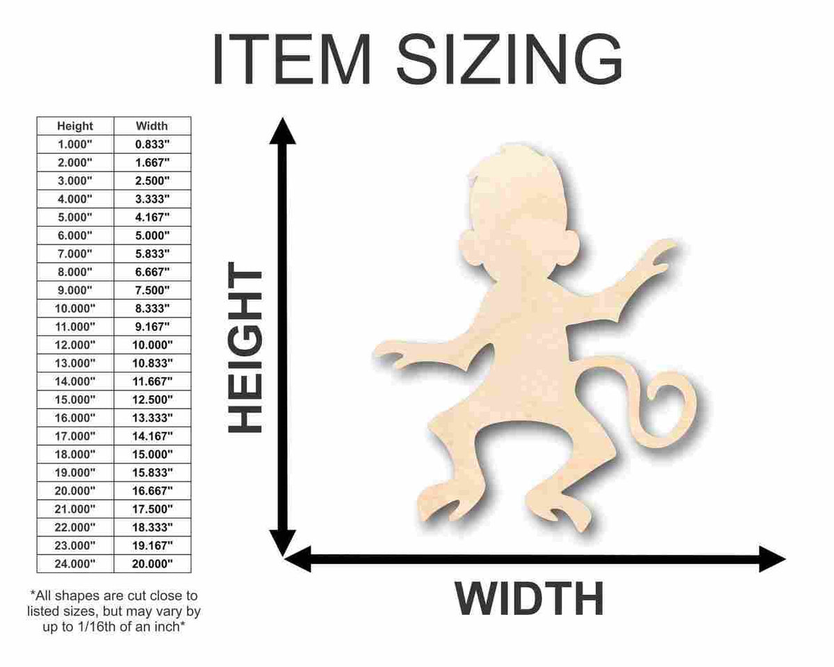 Unfinished Wood Monkey Shape - Animal - Wildlife - Craft - up to 46