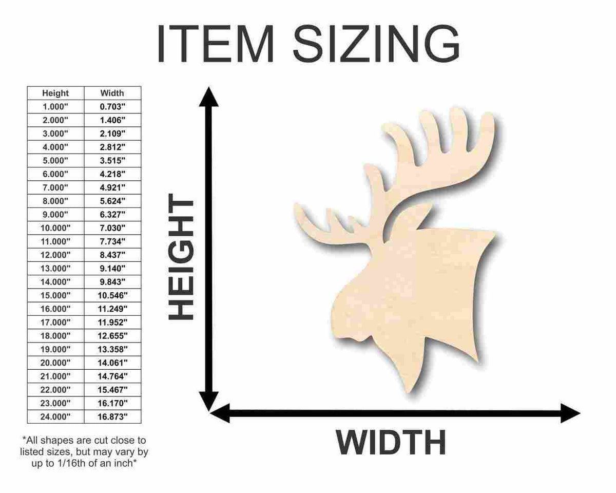 Unfinished Wood Moose Head Shape - Animal - Craft - up to 46