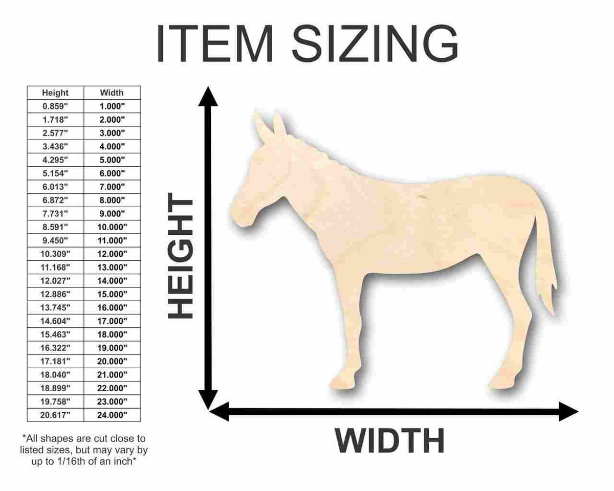 Unfinished Wood Mule Shape - Farm Animal - Craft - up to 46