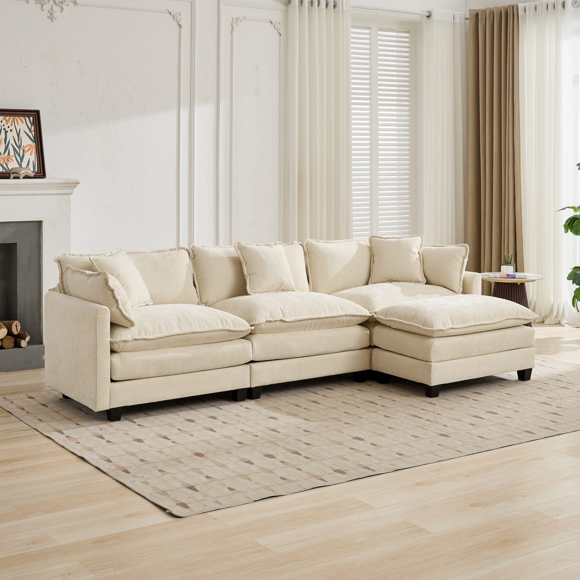 Cloud3 Seats  Sofa (Ottoman is not included)Chenille Fabric in Beige