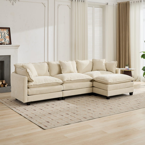 Cloud3 Seats  Sofa (Ottoman is not included)Chenille Fabric in Beige