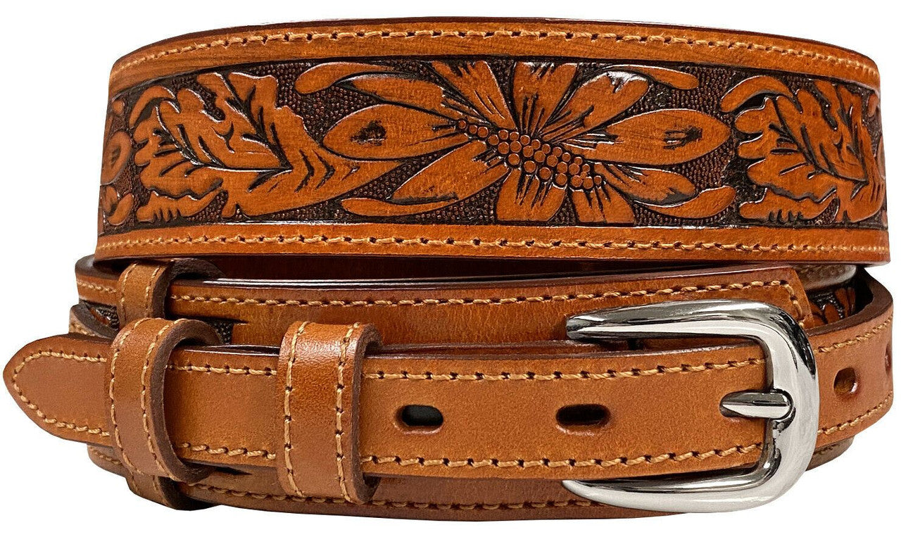 Genuine Leather Floral Tooled Engraved Western Ranger Belt