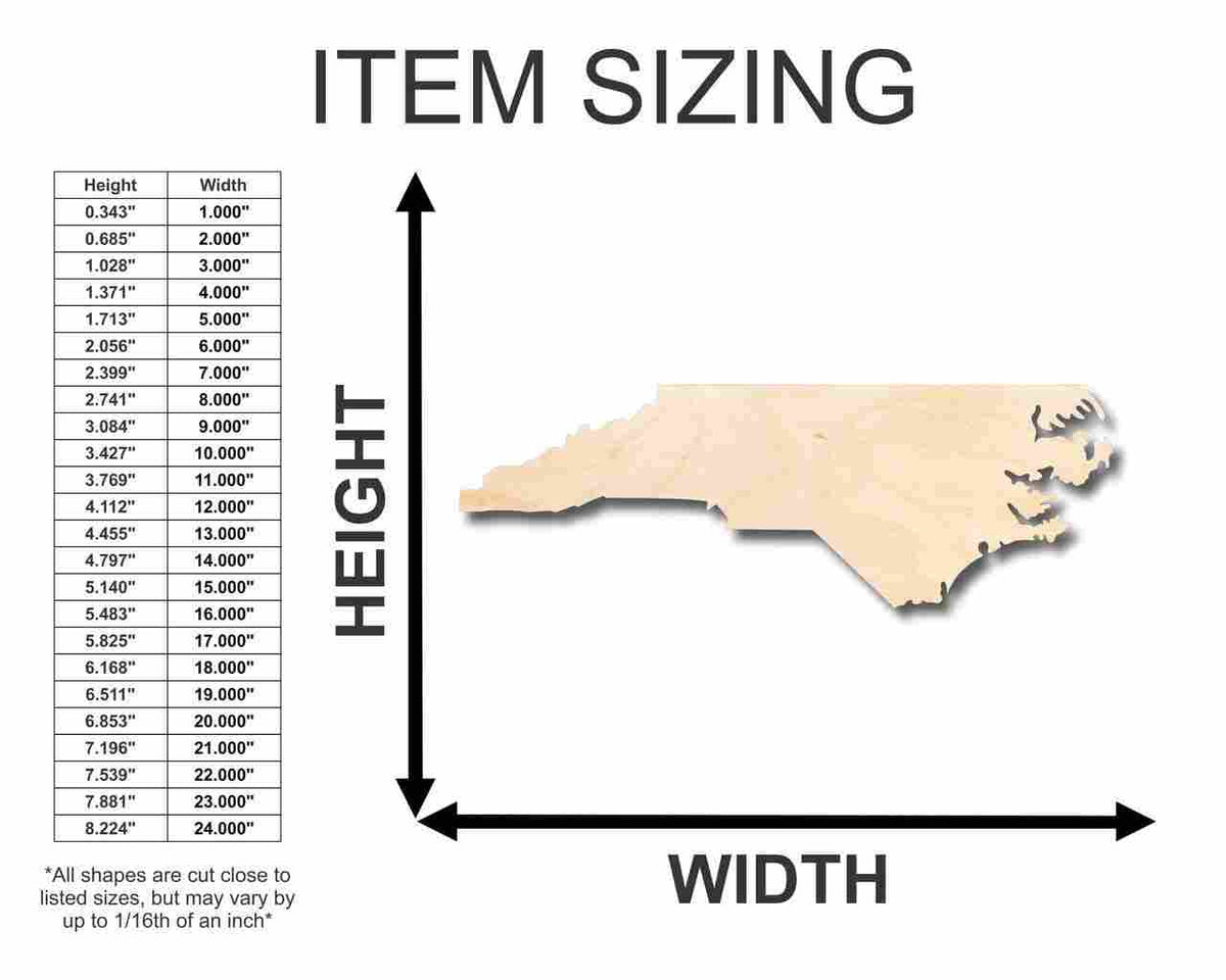 Unfinished Wood North Carolina Shape - State - Craft - up to 46