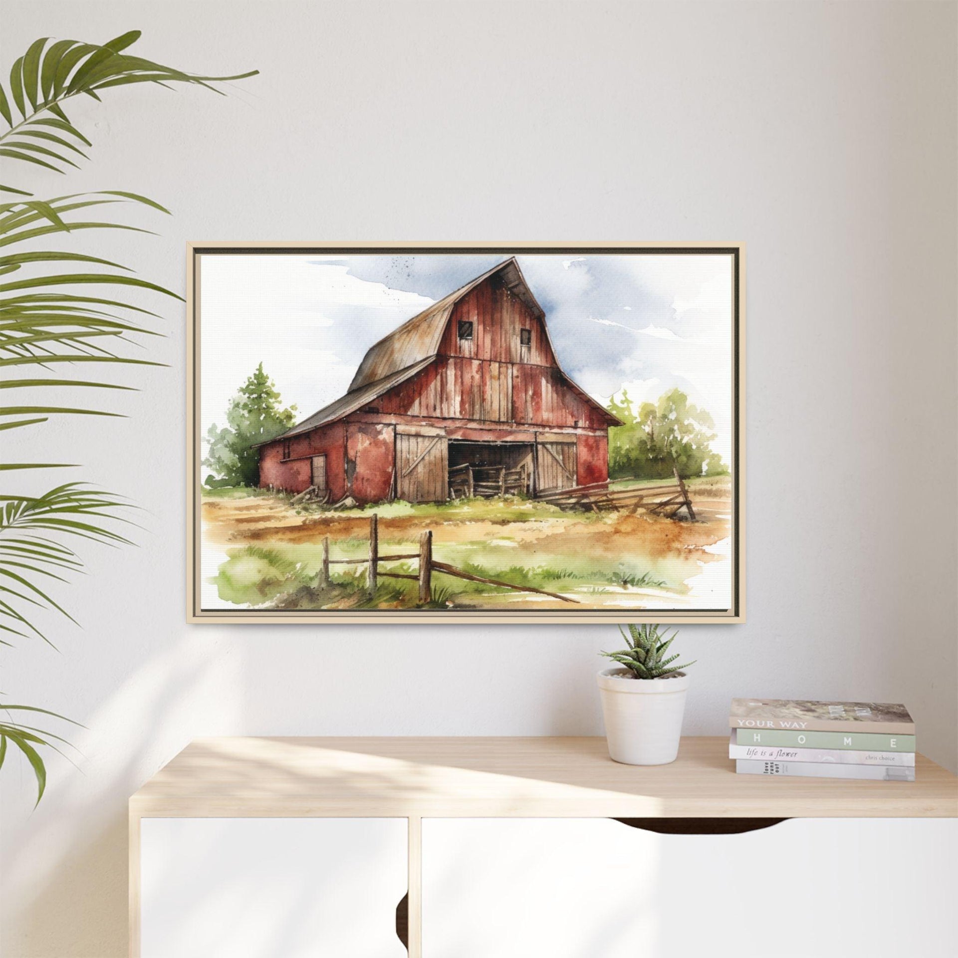 Rustic Red Barn Farmhouse Canvas Wall Art – Country Landscape Barn Print