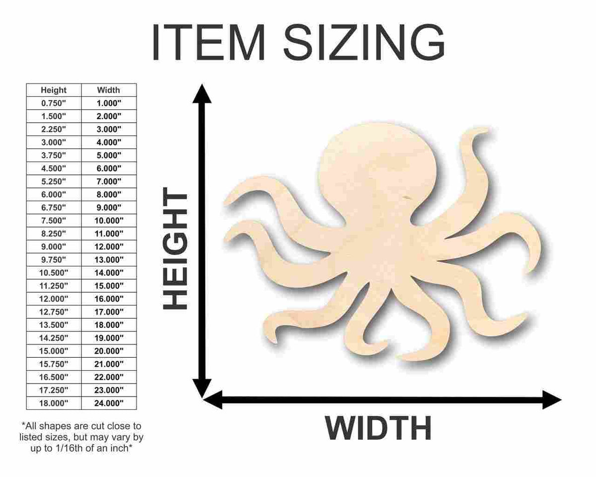 Unfinished Wood Octopus Shape - Ocean - Craft - up to 46