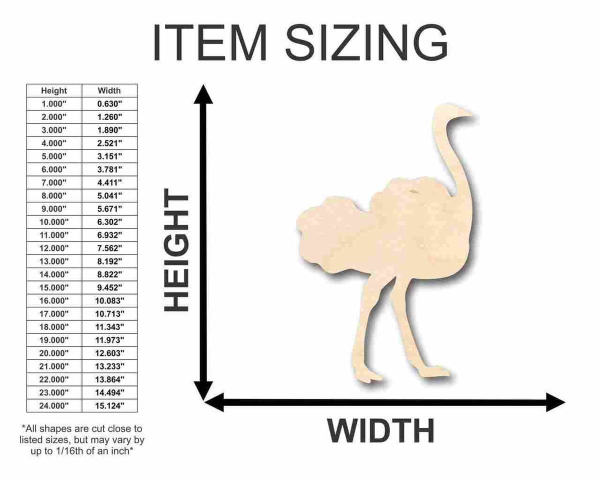 Unfinished Wood Ostrich Shape - Animal - Wildlife - Craft - up to 46