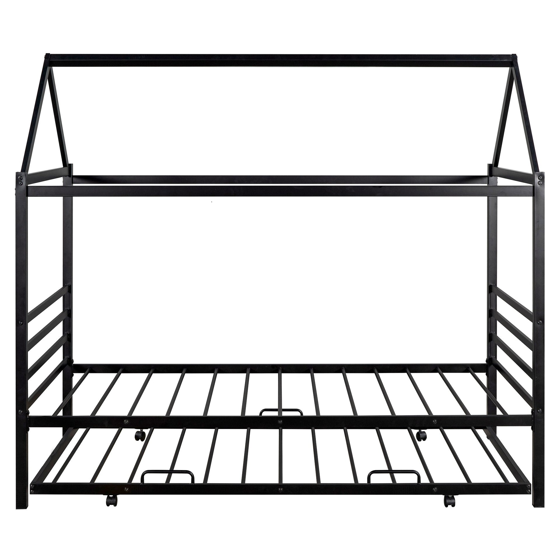 Twin Size Metal House Shape Platform Bed with Trundle Black