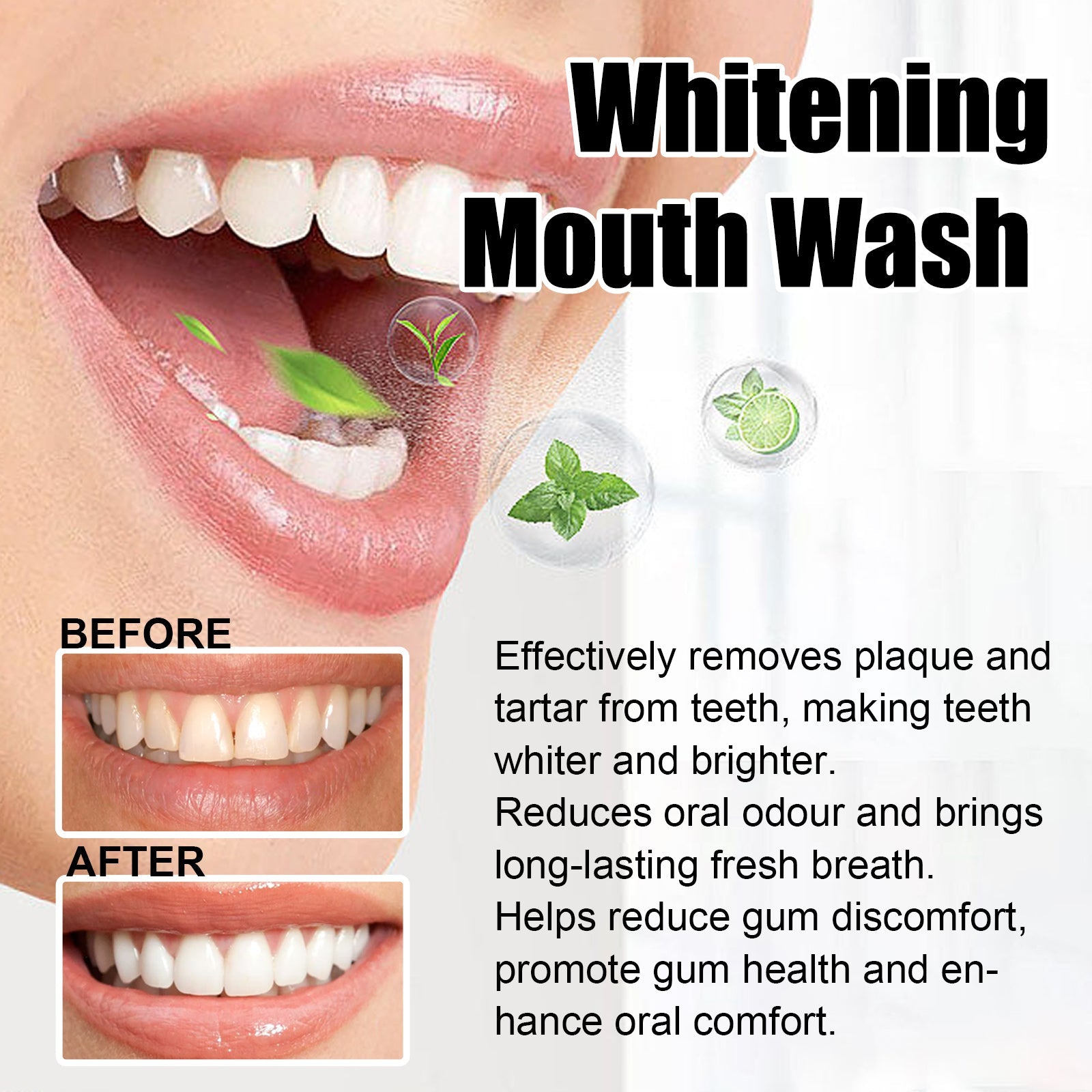 Whitening Mouth Wash, Beauty Shine White Teeth And Fresh Breath Odor Clean Mouth Care Gums