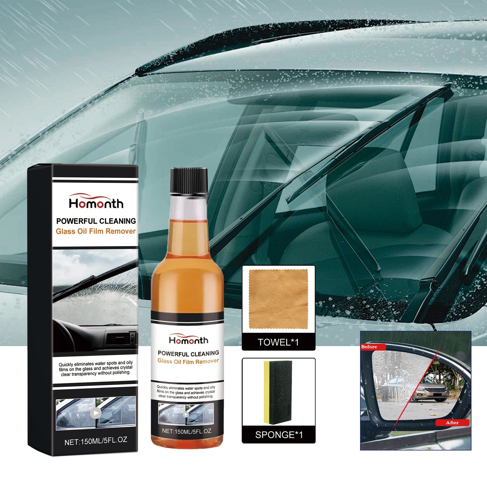 Powerful Cleaning Glass Oil Film Remover, Front Windshield Oil Remover Cleaner Is A Powerful Stain Cleaner For Windows