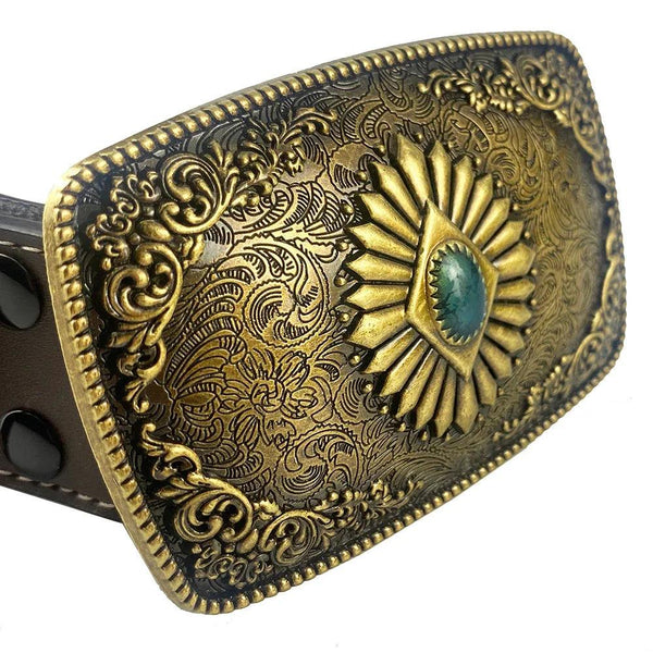 TOPACC Western Turquoise Belts - Square Turquoise Belt Buckle Copper/Bronze - Gifts for You 'n Me