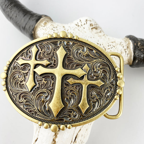 TOPACC Western Turquoise Belts - Three Cross Belt Buckle Copper/Bronze