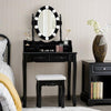 Makeup Dressing Table with Touch Switch Lighted Mirror and Cushioned Stool-Black - Black